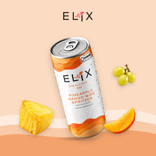 Elix Pineapple Mango Wine Spritzer can with pineapple, mango and white grapes, 0% ABV non-alcoholic wine spritzer